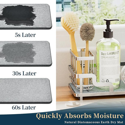 Consumest Sponge Holder for Kitchen Sink - Sink Caddy Organizer with Water Absorbing Stone Tray, Detachable Brush Holder, Stainless Steel Kitchen Counter Organizer Rack, Silver - Image 2