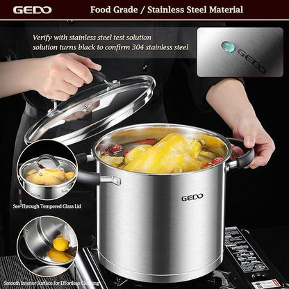 GEDO Food-Grade 304 Stainless Steel Stock Pot, Thickened Cooking Pot with Tempered Glass Lid, Heat-Resistant Handles, Fits All Stovetops for Soup Stew Canning, Dishwasher Safe (10, Quarts) - Image 4