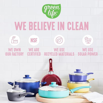 GreenLife 8 Piece Nonstick Cookware Set, Non-Toxic PFAS-Free Ceramic Pots & Pans, Dishwasher & Oven Safe, Frying, Sauce, Stock Pot, Glass Lids, Stay-Cool Handles, Wobble Free, Light Pink