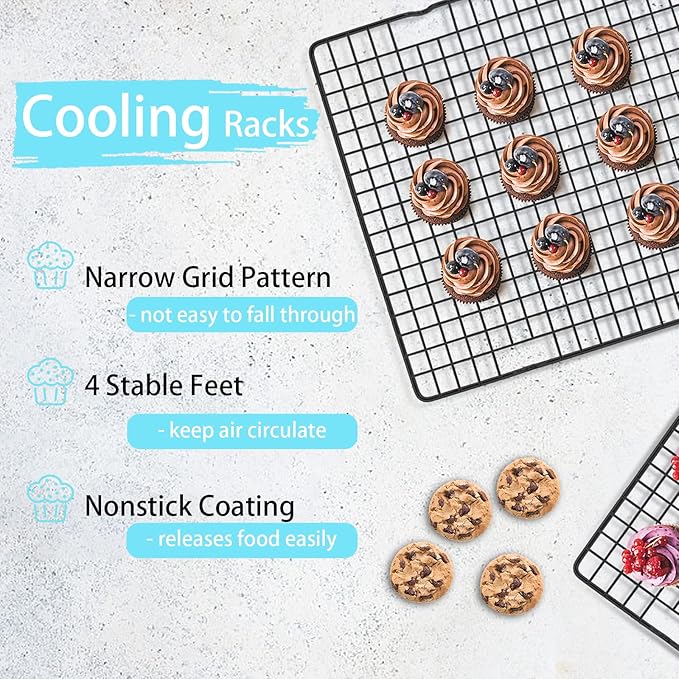 Tebery 2 Pack Black Heavy Duty Wire Cooking Rack Baking Racks, 16" x 10" Nonstick Baking & Cooling Grid for Roasting, Cooking, Grilling, Drying - Image 7