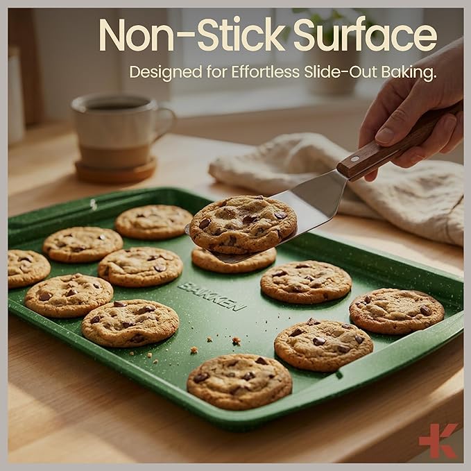 BAKKEN Kitchen Baking Pan Set - Nonstick Green Marble Coating, Commercial Grade Carbon Steel Bakeware Sets, Baking Kitchen Essentials, PFOA, PFOS, PTFE Free, Oven Safe Tray (Up To 450° F), Set of 3 - Image 5