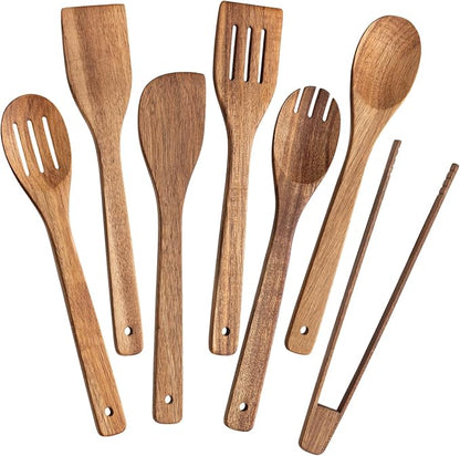 Eisinly Wooden Spoons for Cooking 7-Piece, Kitchen Nonstick Wood Cooking Utensils Set, Durability Wooden Spatula Spoon for Everyday Use, Brown by Eisinly
