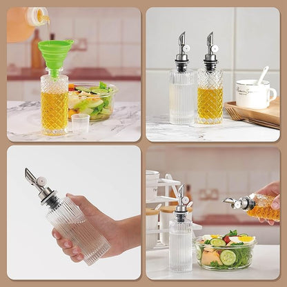 Glass Olive Oil Dispenser Bottle Small, 6.5 Oz/ 200 ml Coffee Simple Syrup Bottles with Silver Metal Pour Spout, Funnel, Measuring Cup, Oil and Vinegar Bottle for Kitchen (2 Pack) - Image 7