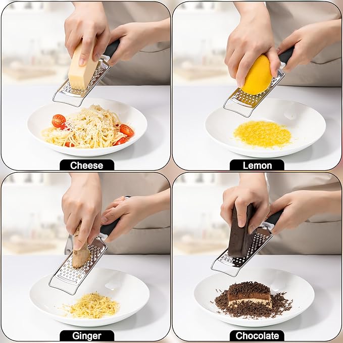 Rainspire Professional Cheese Graters for Kitchen Stainless Steel Handheld, Metal Lemon Zester Grater With Handle For Cheese, Chocolate, Spices, Kitchen Gadgets And Tools, Soft Grip Handle, Black - Image 5