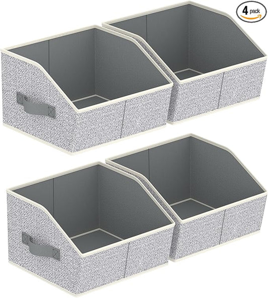 Homsorout Storage Bins for Shelves - Small Trapezoid Closet Shelf Organizer, Fabric Organization Bins with Handles, Storage Baskets for Clothes, Towel, Purse, 4 Pack, Light Gray by Homsorout