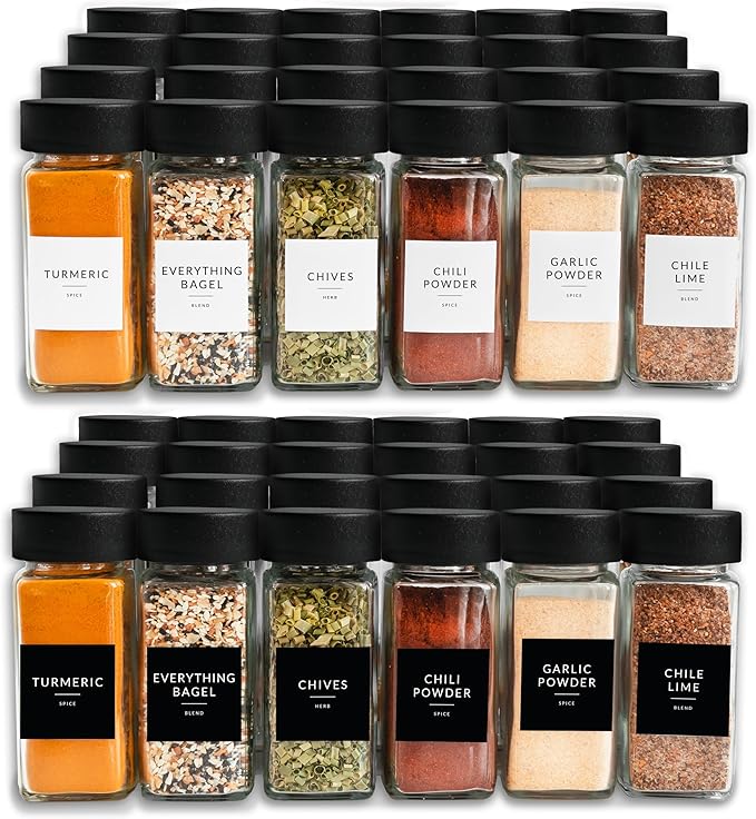 SAVVY & SORTED Glass Spice Jars with Label 24 PK - 4 Oz Spice Containers with 374 Minimalist Preprinted Labels Stickers, Pepper Grinder Funnel Shaker Lids, Empty Seasoning Containers Bottles - Image 7