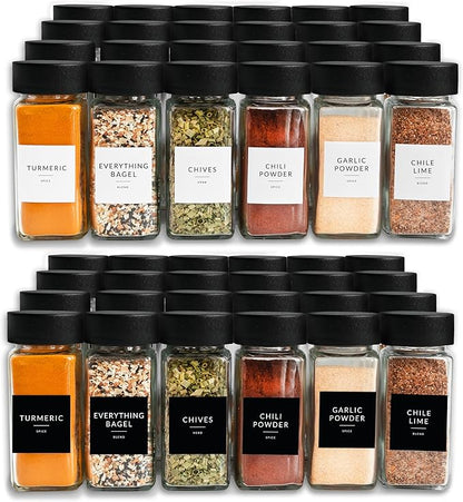 SAVVY & SORTED Glass Spice Jars with Label 24 PK - 4 Oz Spice Containers with 374 Minimalist Preprinted Labels Stickers, Pepper Grinder Funnel Shaker Lids, Empty Seasoning Containers Bottles - Image 7