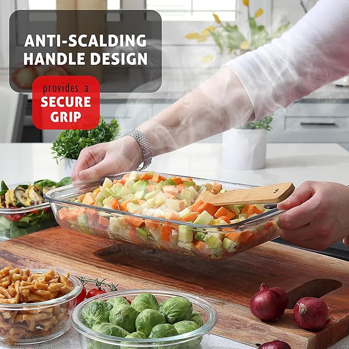 EATEX 16-Piece Deep Glass Casserole Dishes for Oven with Plastic Lids, Glass Baking Dishes for Oven, Rectangular Bakeware for Lasagna, Cooking, Leftovers, Kitchen, Freezer to Oven Dishwasher Safe - Image 4