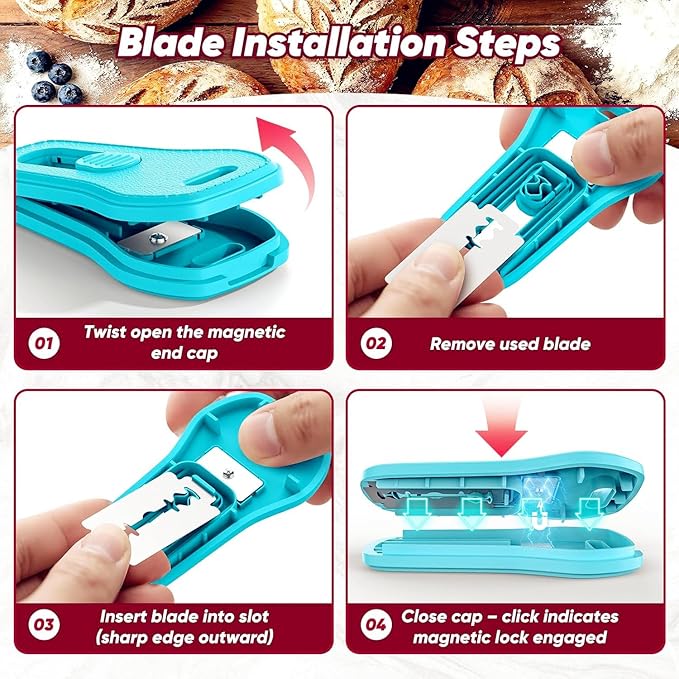 24SHEN Bread Lame, Sourdough Scoring Tool with Extractable & Magnetic, Sour Dough Tools Sourdough Cutter for Homemade Bread Making, Scoring Knife Include 5 Razor Blades-Blue - Image 4