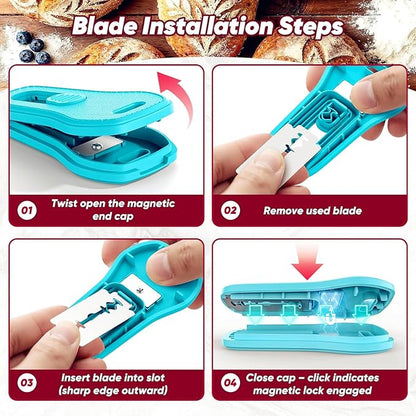 24SHEN Bread Lame, Sourdough Scoring Tool with Extractable & Magnetic, Sour Dough Tools Sourdough Cutter for Homemade Bread Making, Scoring Knife Include 5 Razor Blades-Blue - Image 4