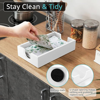 Napkin Holder for Bathroom, Wooden Guest Towel Holder Tray for Bathroom, Disposable Paper Hand Towel Holder for Bathroom Accessories, Dinner Napkin Holder for Kitchen Table Party, White