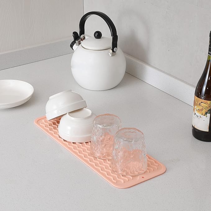 MicoYang Silicone Dish Drying Mat for Multiple Usage,Easy clean,Eco-friendly,Heat-resistant Silicone Mat for Kitchen Counter,Sink,Bar,Bottle,or Cup Pink M 17 inches x 6 inches - Image 5