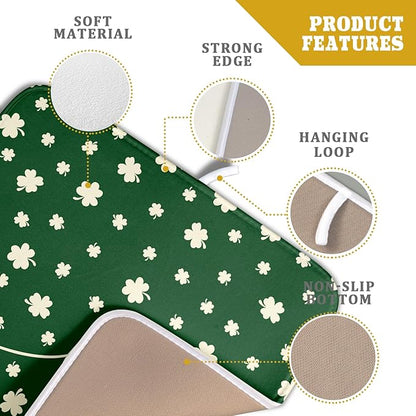 Giwawa St Patricks Day Dish Drying Mat Green Lucky Clovers Dish Drainer Mats 16"x18" Shamrock Holiday Microfiber Reversible Dish Drying Rack Pad Protector for Kitchen Countertop Small Decor