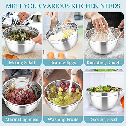 TeamFar Mixing Bowls, Stainless Steel Nesting Salad Bowls with Lids Set of 3 & 3 Grater Attachments, For Mixing/Serving/Storing, Non-toxic & Long-lasting, Size 4.6/3 / 1.5 QT, Navy Blue - Image 7