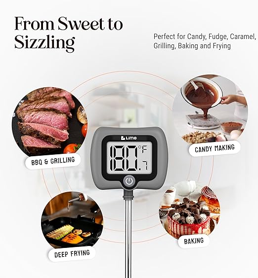 Digital Candy Thermometer with Pot Clip, 10" Long Stainless Steel Probe, Instant Read Kitchen Thermometer for Cooking, Baking, and Candy Making (Gray) - Image 6