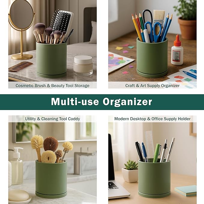 D'vine Dev 360° Rotating Utensil Holder Set – 7.2"+5" Kitchen Utensil Crocks for Countertop, Modern Cooking Tool Organizers for Kitchen Storage +Décor, Olive, Set of 2, 72-Z-C-1 - Image 7