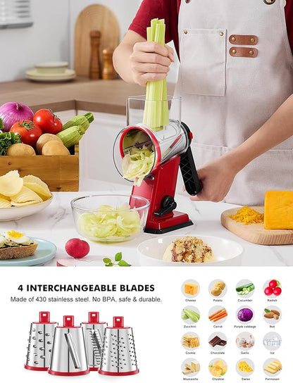 GDL Rotary Cheese Grater Hand Crank - Upgraded Cheese Shredder with 4 Interchangeable Blades, Rotary Grater with Non-slip Suction Base, Easy to Clean Kitchen Grater Slicer Grinder for Vegetable Nuts - Image 3