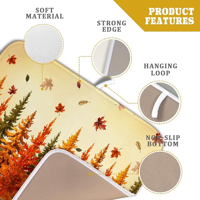 Autumn Drying Matt Kitchen Counter Small Absorbent Coffee Mat Fall Forest Microfiber Drying Mat for Holiday Decor - Image 4