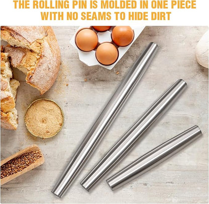 Smooth Stainless Steel Rolling Pin for Baking Fondant, Pizza, Pie, Pastry, Pasta, Dough, Cookies (12.8in) - Image 5