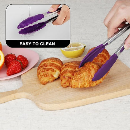 Hotec Mini Silicone Kitchen Tongs for Cooking - 7-Inch Small Serving Tongs with Silicone Tips, Set of 3 (Purple) - Image 8