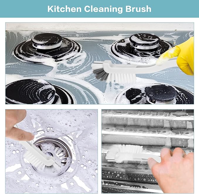 8 Pcs Dish Brush Bottle Bathroom Scrub Brushes Kitchen Cleaning Brush Right Angle Kitchen Brush Sink Household Pot Pan Edge Corners Tile Lines Brush with Stiff Bristles - Image 3