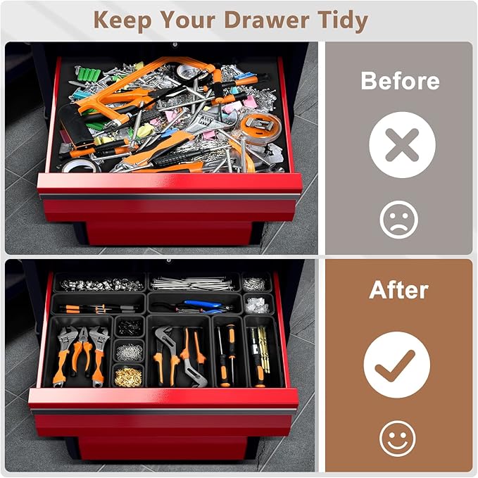 A-LUGEI【】【5 Size】 Tool Box Organizer Tray Divider Set, 【Black】 Desk Drawer Organizer, Garage Organization and Storage Toolbox Accessories Rolling Tool Chest Cart Cabinet WorkBench Small Part - Image 4