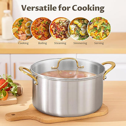 BEZIA 8 Quart 3-Ply Stainless Steel Stockpot, Soup Pot with Lid in Fully Clad Tri-Ply Stainless Steel, Even Heat Distribution, Cooking Pot with Handles, All Cooktops Compatible, Perfect for Stew - Image 6
