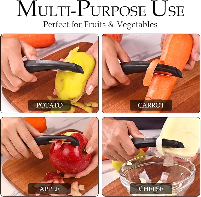 Professional Vegetable Peeler – Ultra Sharp Stainless Steel Blade Kitchen Potatoes Peeler, Ergonomic Non-Slip Handle Effortless & Safe Peeling – Ideal for Apple, Cucumbers, Carrots, Black
