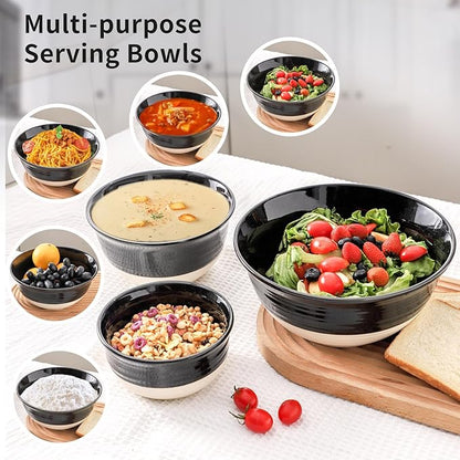 HASENSE Ceramic Mixing Bowls Set of 3, 84/40/20 Oz Black & Beige Stoneware Bowls, Farmhouse Bowls for Salad, Soup, Cooking Baking Serving Food, Nesting BowlsDishwasher & Microwave Safe - Image 4