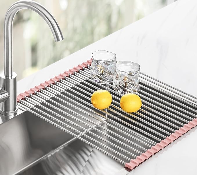 Tomorotec 17.7" x 15.5" Roll Up Dish Drying Rack Over Sink Drying Rack Sink Cover Kitchen Sink Accessories Gadget Multipurpose Organizer Foldable Stainless Steel Drainer - Image 9