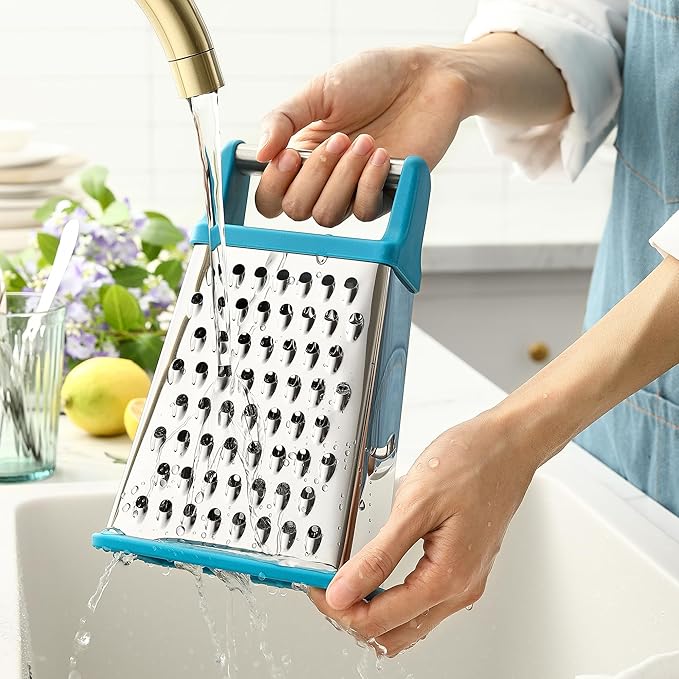 Spring Chef Handheld Stainless Steel XL Parmesan Cheese Grater with Handle - 4 Sided Metal Box Grater for Kitchen - Dishwasher Safe Potato Shredder for Hash Browns, Potato, Carrot, Vegetables - Teal - Image 8