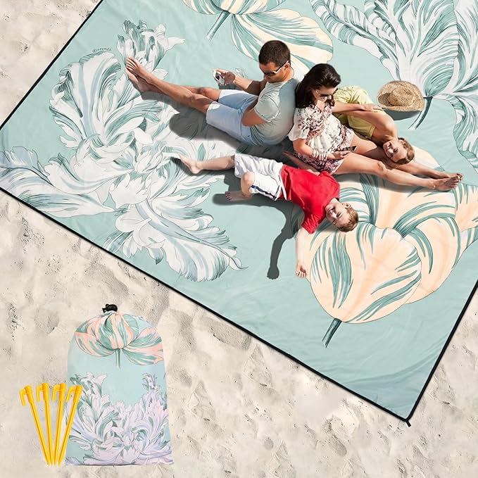 HIHOHO Beach Blanket Waterproof Sandproof Extra Large Beach Mat 79" X 83"/120"x108"for 1-8 Adults Quick Drying Durable Outdoor Picnic Mat for Beach Travel Camping Hiking