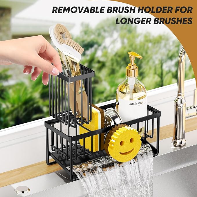 Sponge Holder for Kitchen Sink,Smiley Face Sink Caddy with Removable Brush Holder,Self-Draining Sponge Caddy for Sponge,Soap,Dish Brush,Scrubber,Kitchen Essentials and Gadgets - Image 4