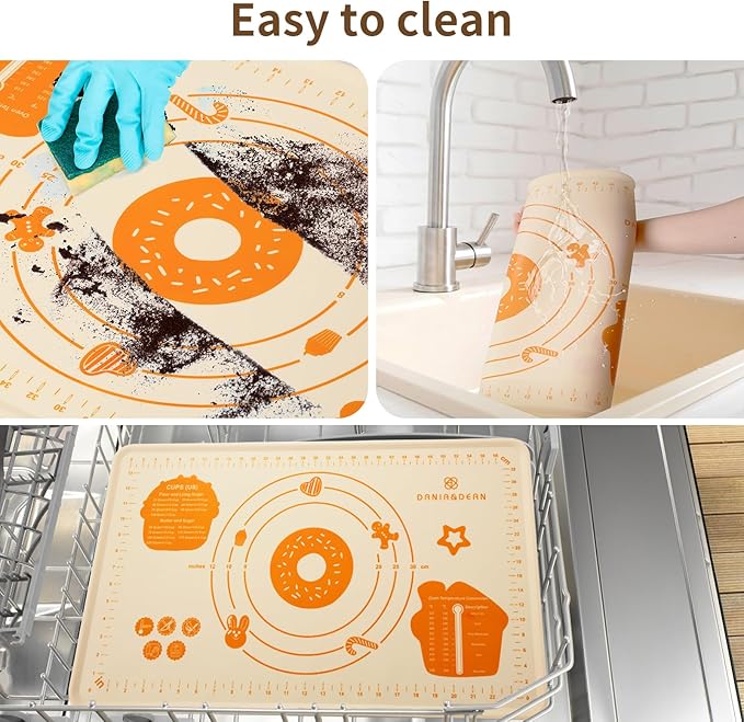 DANIA & DEAN Silicone Baking Mat - Upgrade 26x16 Inch Extra Thick Pastry Mat with Measurements, Non-Slip and Reusable, Kneading Dough Mat for Kitchen Counter, Bread, Cookies, Pizza, Fondant, Pasta - Image 5