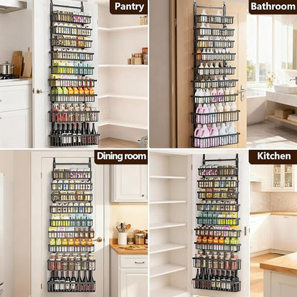 POKIPO 9 Tier Over The Door Pantry Organizer, 2 in 1 Wall Mount or Hanging Spice Rack with Adjustable Deep Basket, Heavy-Duty Seasoning Organizer and Storage for Kitchen Cabinet Closet Bathroom - Image 7