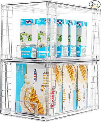 Vtopmart 2Pack Large Stackable Kitchen Pantry Storage Drawers, Clear Organizer Bins with Handles, Acrylic Drawer Organizers for Kitchen Pantry, Bathroom Undersink, Cabinet Organization and Storage by Vtopmart