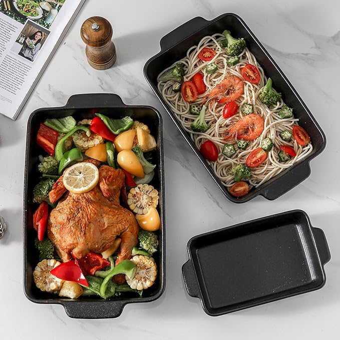KOOV Bakeware Set, Ceramic Baking Dish, Rectangular Baking Pans Set, Casserole Dish for Cooking, Cake Dinner, Kitchen 9 x 13 Inches, 3-Piece, Stripe Series (Rough Black) - Image 6