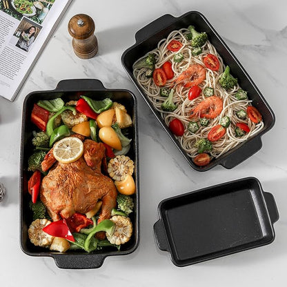KOOV Bakeware Set, Ceramic Baking Dish, Rectangular Baking Pans Set, Casserole Dish for Cooking, Cake Dinner, Kitchen 9 x 13 Inches, 3-Piece, Stripe Series (Rough Black) - Image 6