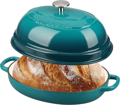 EDGING CASTING Enameled Oval Cast Iron Dutch Oven Pot with Lid, Bread Dutch Oven for Sourdough Bread Baking, Dutch Oven Bread, Bread Oven, 6QT, Darkcyan - Image 3