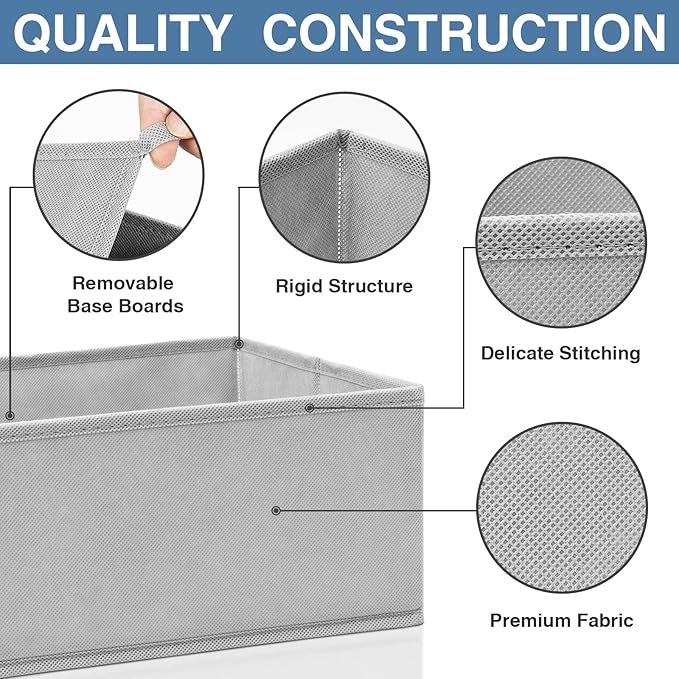Criusia Drawer Organizer Clothes 24 Pack, Fabric Closet Organizers and Storage Bins for Underwear Sock, Odorless Dresser Drawer Dividers for Baby Nursery Organization (Grey) - Image 6