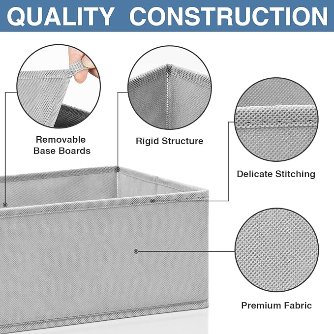 Criusia Drawer Organizer Clothes 12 Pack, Dresser Organizer for Nursery Bedroom Closet Organization and Storage - Baby Clothes Organizer Bins - Drawer Divider for Sock Underwear Bra Ties (Grey) - Image 5