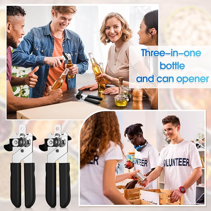 Gisafai 8 Pcs Can Opener, 3-in-1 Multifunctional Manual Can Openers, Stainless Steel Heavy Duty Handheld Openers with Safety Edge Labor Saving Handle for Kitchen Restaurant - Image 4
