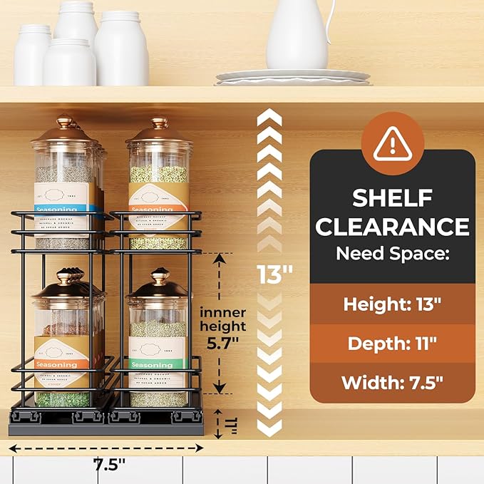 Mystozer Pull Out Spice Rack Organizer for Cabinet, Slide Out Spice Racks, Easy to Install, 7.08" Wx10.43 Dx8.26 H, 2 Drawers 2 Tiers(Black) - Image 2