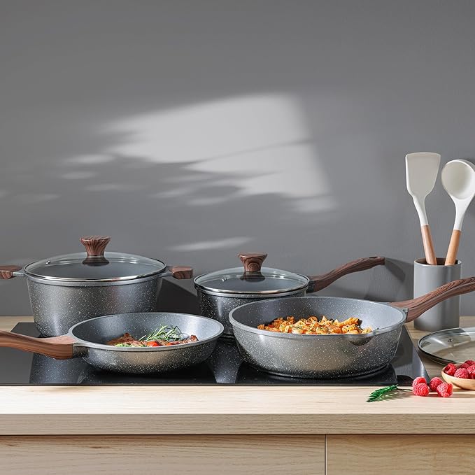 SENSARTE Nonstick Cookware Set 13-Piece, Non Stick Pots and Pans Set with Swiss Granite Coating, Healthy Kitchen Cooking Set, Stay-Cool Handles, PFOA Free - Image 8