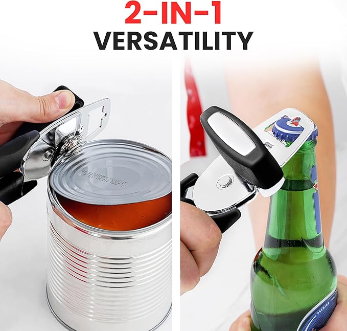 Zulay Kitchen Heavy Duty Stainless Steel Manual Can Opener – Ergonomic Soft Grip Handles, Smooth Edge Cutting Wheel & Large Built In Bottle Opener – Easy Turn Knob for Effortless Use - Black - Image 7