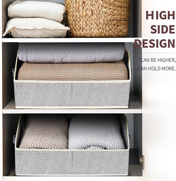 Homsorout Trapezoid Closet Shelf Organizer - Large Baskets for Organizing, Storage Baskets for Shelves, Cubbies Storage Bins for Clothes, Books, Blankets, 4 Pack, Light Gray - Image 6