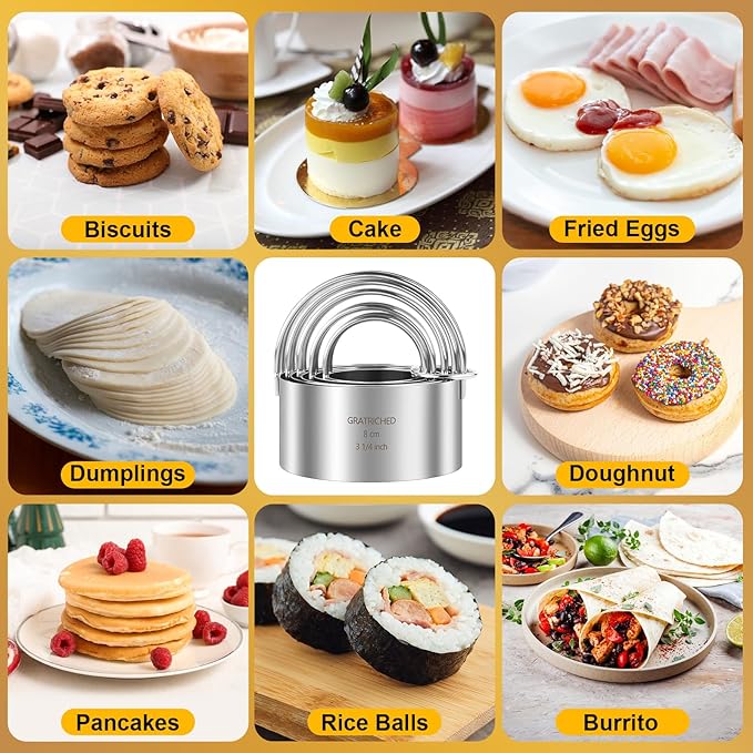 5 Pcs Professional Stainless Steel Cookie Cutters Set - Round Biscuit Cutter with Handle, Used for Making Cake, Fried Egg, Dumpling, Doughnut - Essential Baking Tools for Dough Preparation - Image 5