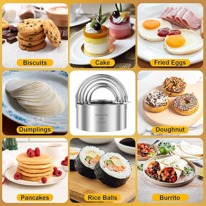 5 Pcs Professional Stainless Steel Cookie Cutters Set - Round Biscuit Cutter with Handle, Used for Making Cake, Fried Egg, Dumpling, Doughnut - Essential Baking Tools for Dough Preparation - Image 5