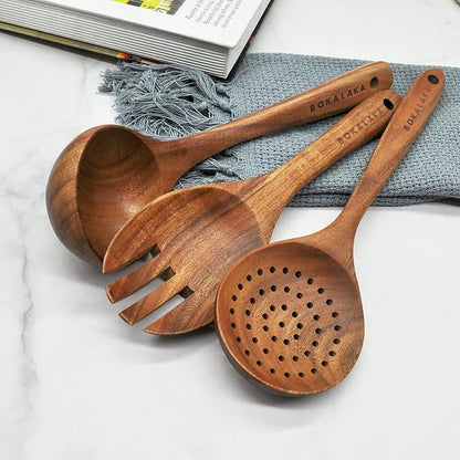 GreyWooden Kitchen Utensil Set, 6Pcs Wooden Cooking Utensils for Non-Stick Pan, 100% Natural Teak Wooden Spatula - Image 4