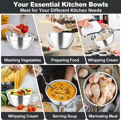 TeamFar Mixing Bowls Set, 4.5/3/1.5/1/0.7 QT Stainless Steel Nesting Salad Bowls with Airtight Lids, For Serving/Mixing/Storing, Non-Toxic & Heavy Duty, Visible & Easy Clean, Black, Set of 5 - Image 6